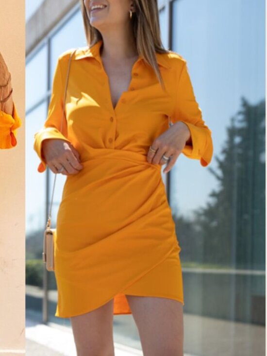 Zara Dresses & Skirts - Zara - Draped Short Dress with Ruching 4437/094 | Small | Orange Tangerine